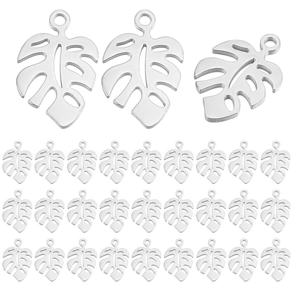 4799 30 Pcs Monstera Leaf Charms, 304 Stainless Steel Tropical Leaf Plant